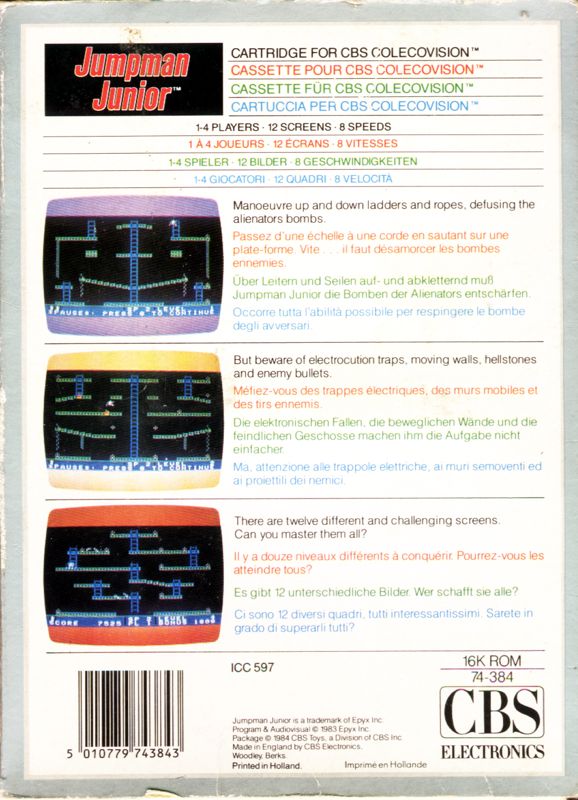 Jumpman Junior box art for Colecovision